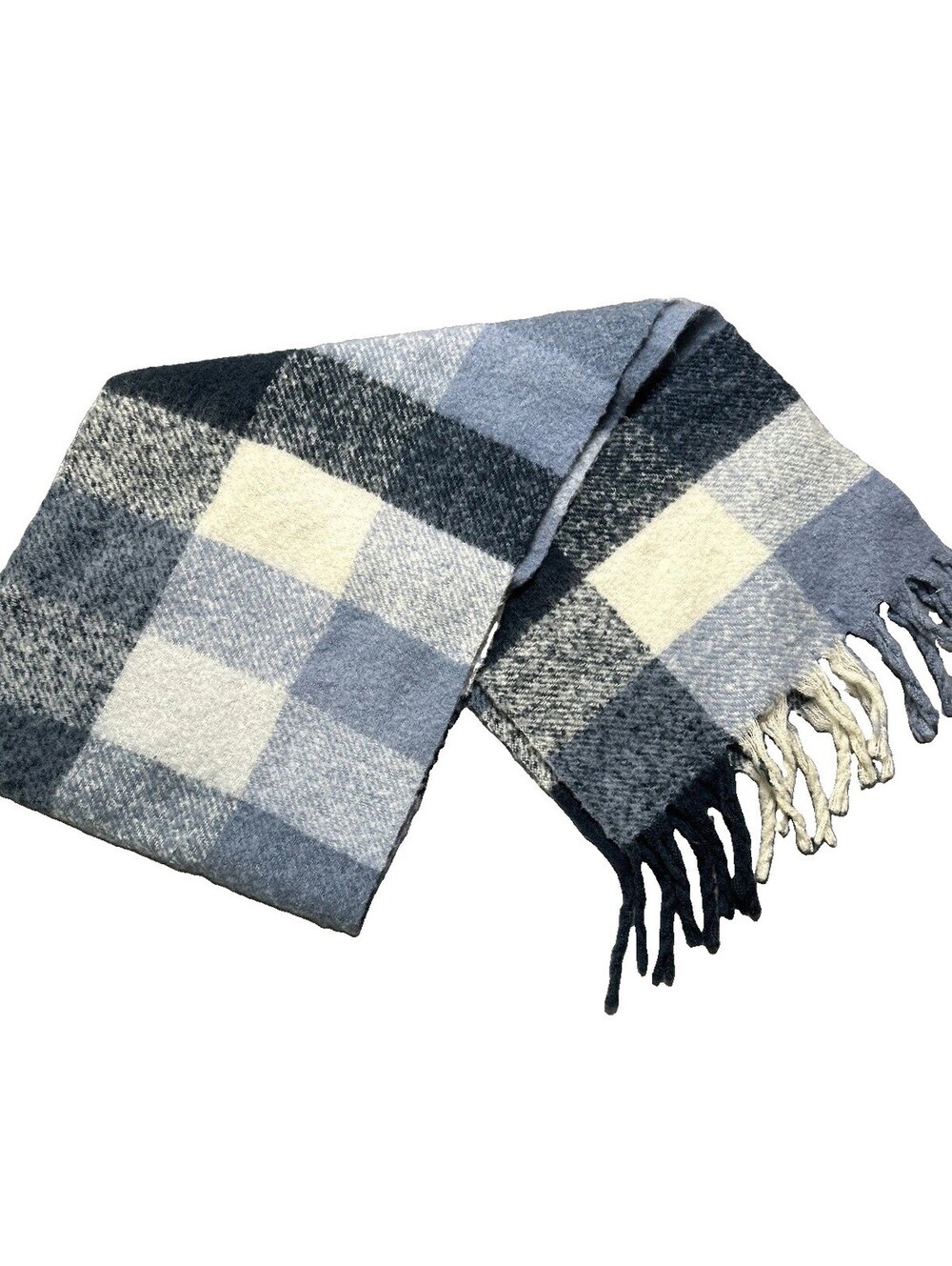LOFT Outlet Blue Plaid Fringe Scarf Soft Oversized Winter Wrap Shawl